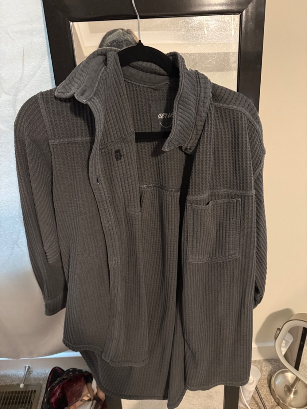 aerie Charcoal Gray Waffle-Knit long sleeve